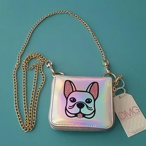 Silver Irredesent Mini Crossbody with Dog Design